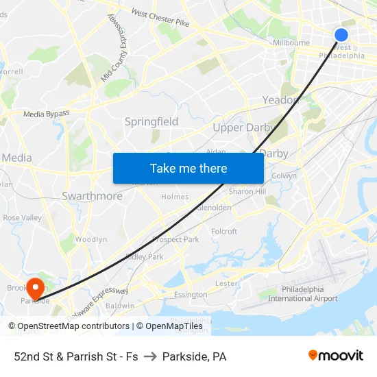 52nd St & Parrish St - Fs to Parkside, PA map