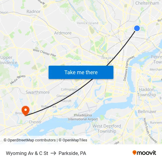 Wyoming Av & C St to Parkside, PA map