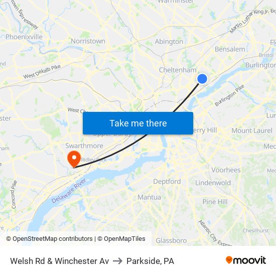 Welsh Rd & Winchester Av to Parkside, PA map