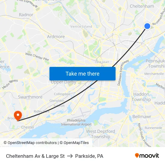 Cheltenham Av & Large St to Parkside, PA map