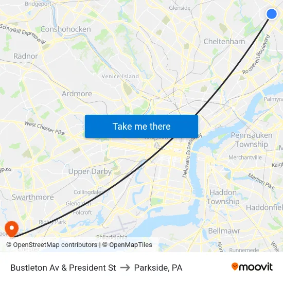 Bustleton Av & President St to Parkside, PA map