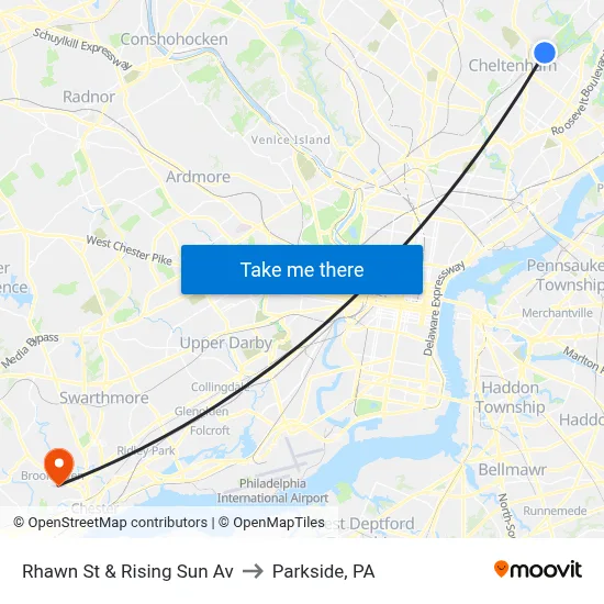 Rhawn St & Rising Sun Av to Parkside, PA map