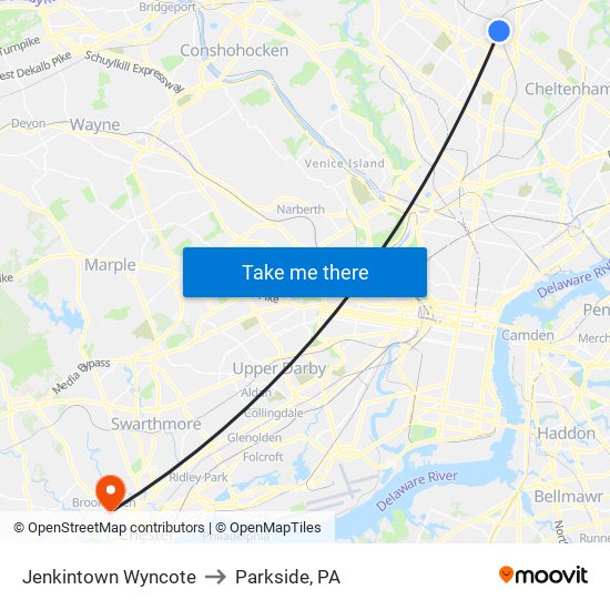 Jenkintown Wyncote to Parkside, PA map