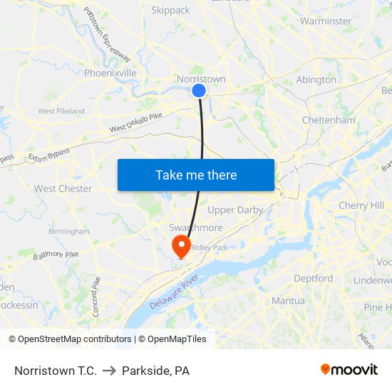 Norristown T.C. to Parkside, PA map