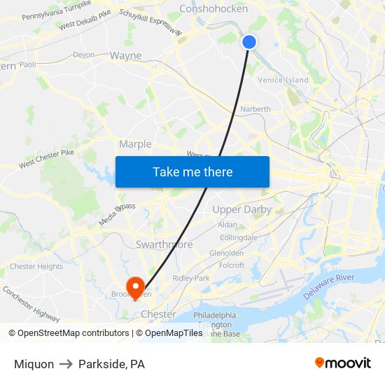 Miquon to Parkside, PA map