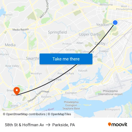 58th St & Hoffman Av to Parkside, PA map