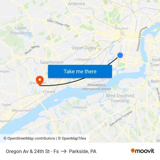 Oregon Av & 24th St - Fs to Parkside, PA map