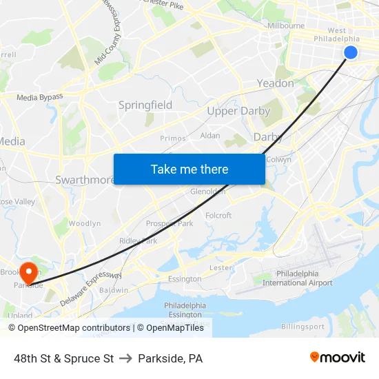 48th St & Spruce St to Parkside, PA map