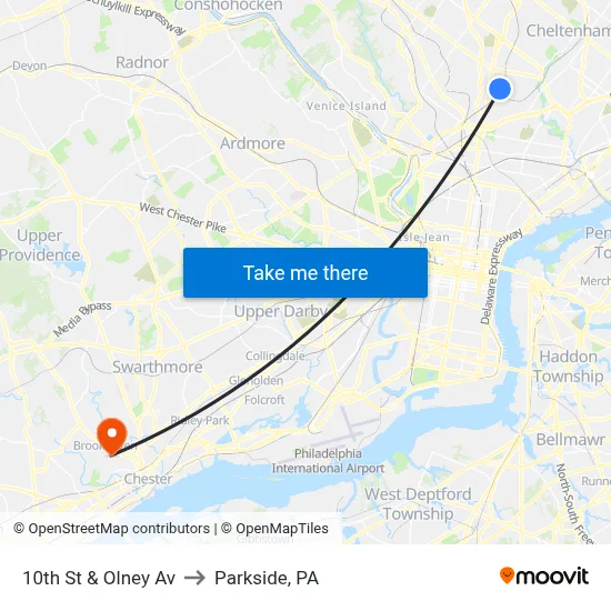 10th St & Olney Av to Parkside, PA map
