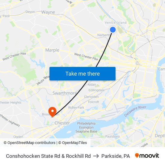 Conshohocken State Rd & Rockhill Rd to Parkside, PA map