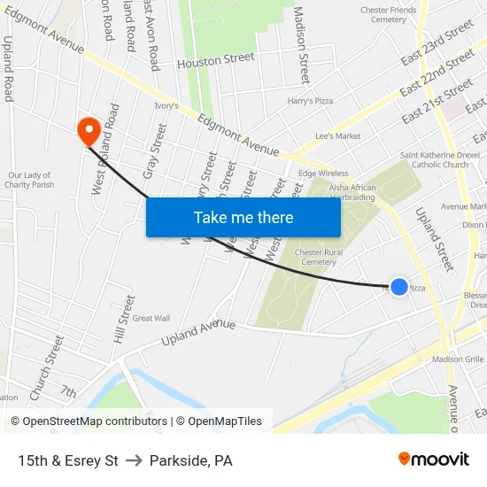 15th & Esrey St to Parkside, PA map