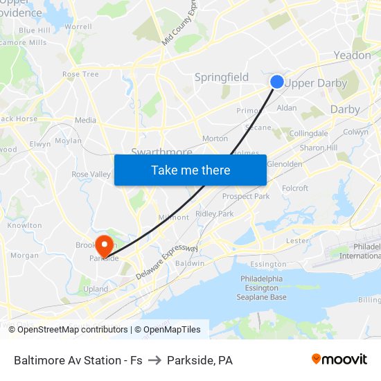 Baltimore Av Station - Fs to Parkside, PA map