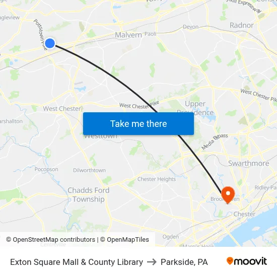 Exton Square Mall & County Library to Parkside, PA map