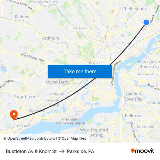 Bustleton Av & Knorr St to Parkside, PA map