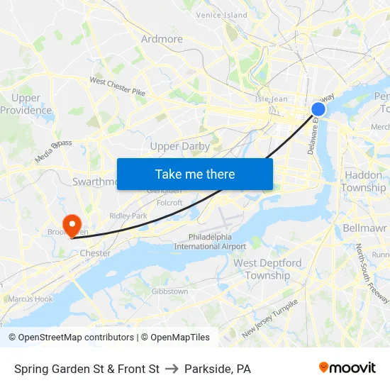 Spring Garden St & Front St to Parkside, PA map
