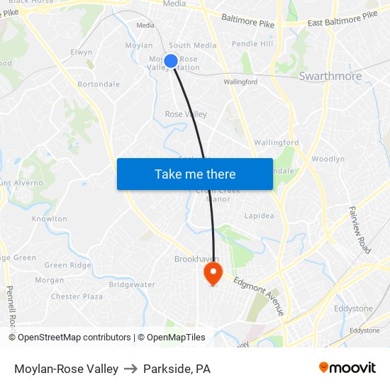 Moylan-Rose Valley to Parkside, PA map