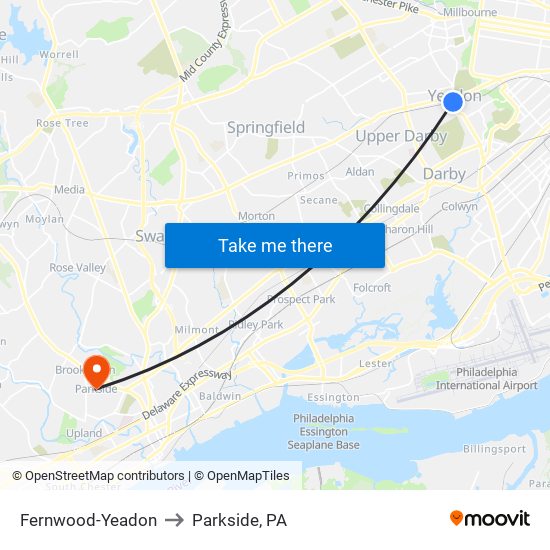 Fernwood-Yeadon to Parkside, PA map