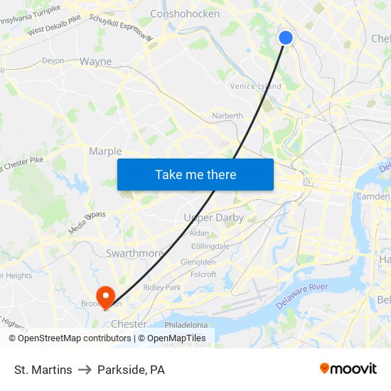 St. Martins to Parkside, PA map