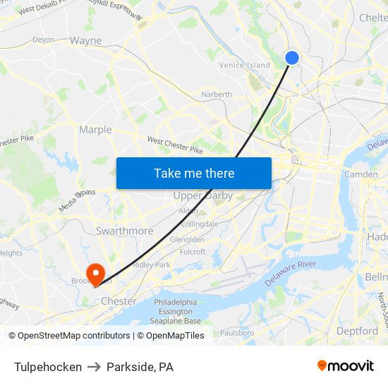 Tulpehocken to Parkside, PA map