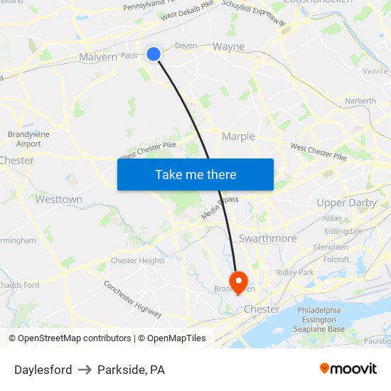 Daylesford to Parkside, PA map