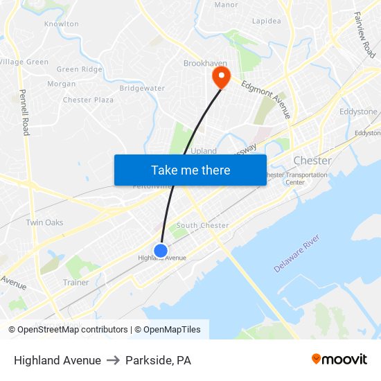 Highland Avenue to Parkside, PA map