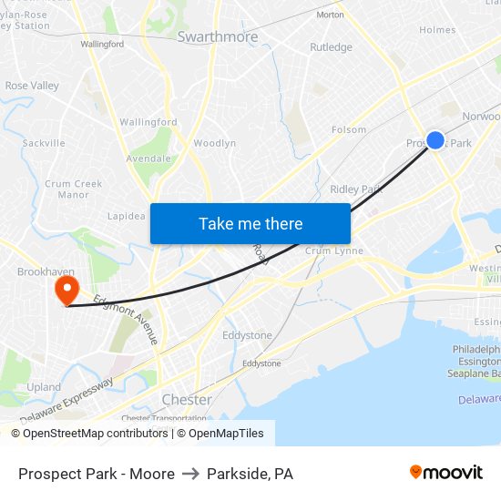 Prospect Park - Moore to Parkside, PA map