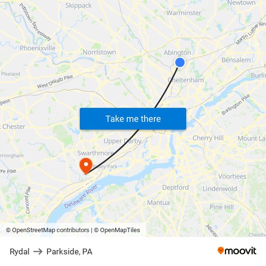 Rydal to Parkside, PA map
