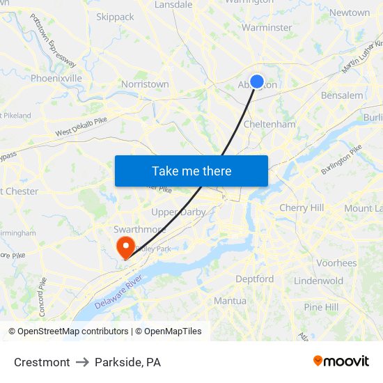 Crestmont to Parkside, PA map