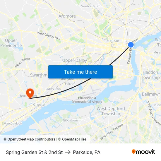 Spring Garden St & 2nd St to Parkside, PA map