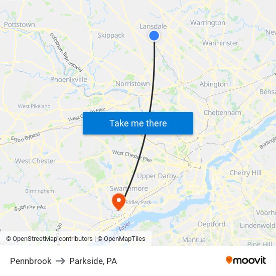 Pennbrook to Parkside, PA map