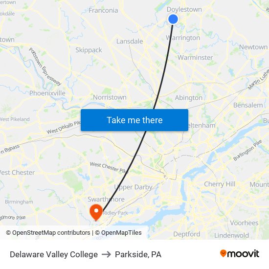 Delaware Valley College to Parkside, PA map