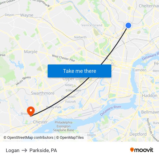 Logan to Parkside, PA map