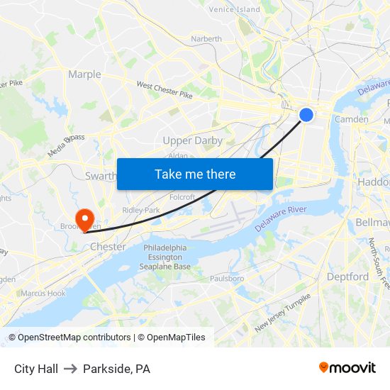 City Hall to Parkside, PA map