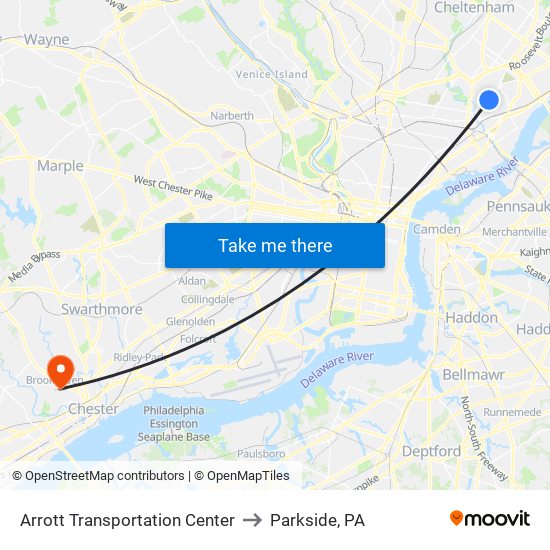 Arrott Transportation Center to Parkside, PA map