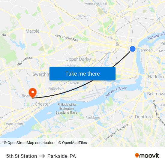 5th St Station to Parkside, PA map
