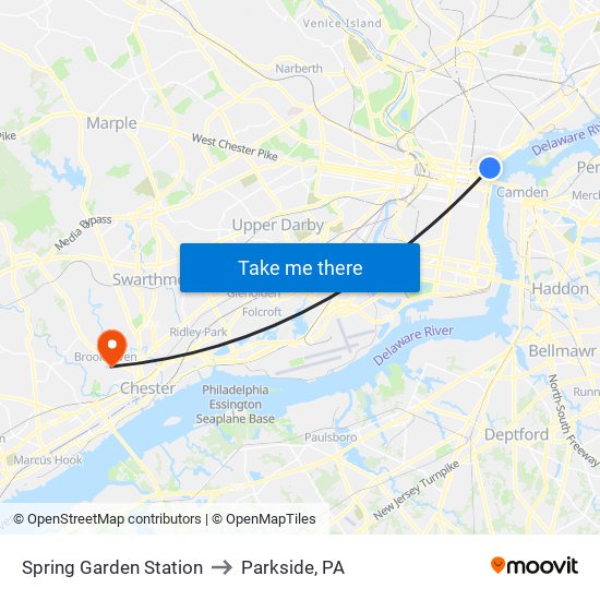 Spring Garden Station to Parkside, PA map