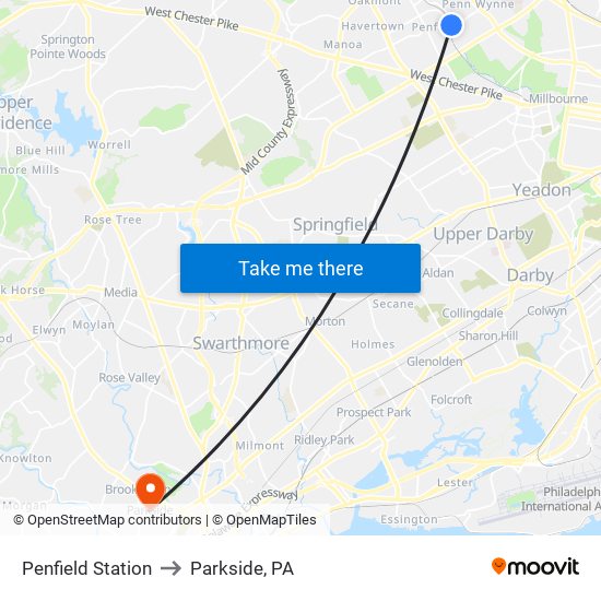 Penfield Station to Parkside, PA map