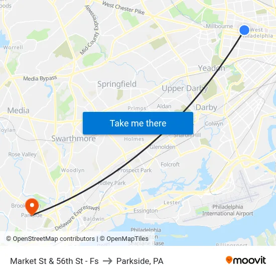 Market St & 56th St - Fs to Parkside, PA map