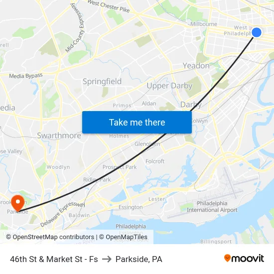 46th St & Market St - Fs to Parkside, PA map