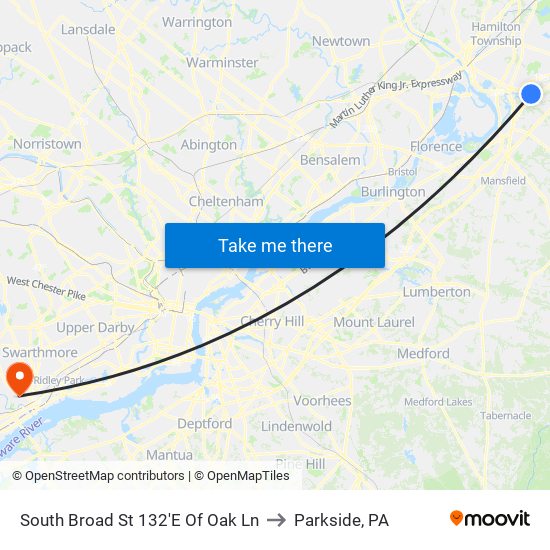 South Broad St 132'E Of Oak Ln to Parkside, PA map