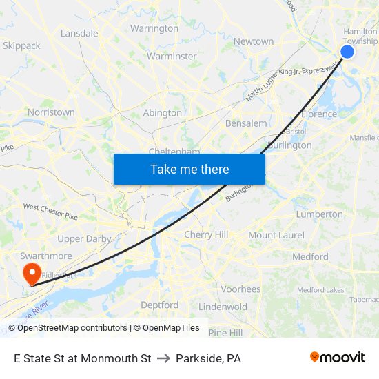 E State St at Monmouth St to Parkside, PA map