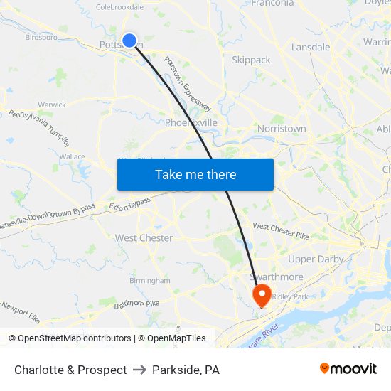 Charlotte & Prospect to Parkside, PA map