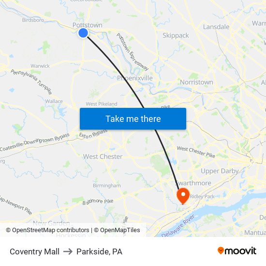 Coventry Mall to Parkside, PA map