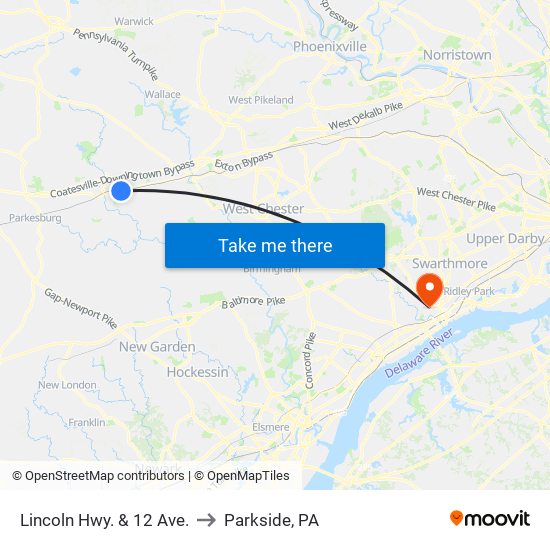 Lincoln Hwy. & 12 Ave. to Parkside, PA map