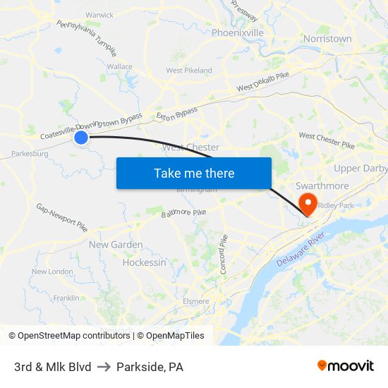 3rd & Mlk Blvd to Parkside, PA map