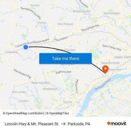 Lincoln Hwy & Mt. Pleasant St. to Parkside, PA map