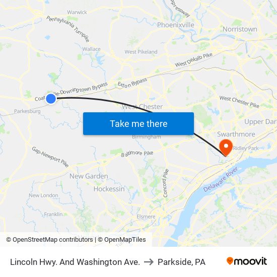 Lincoln Hwy. And Washington Ave. to Parkside, PA map