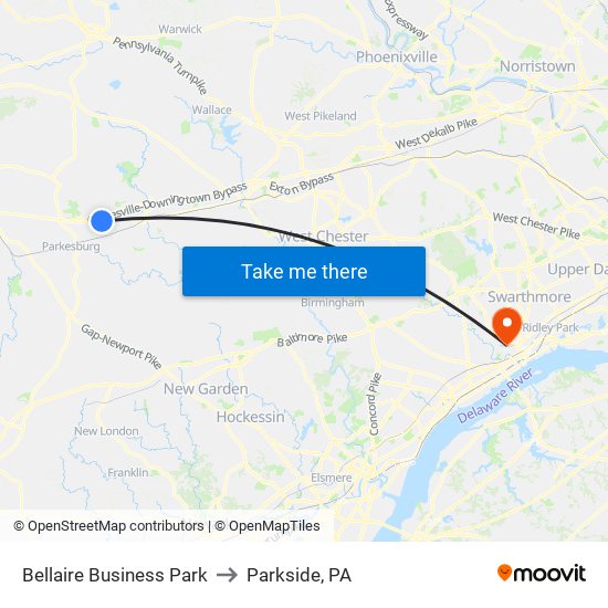 Bellaire Business Park to Parkside, PA map