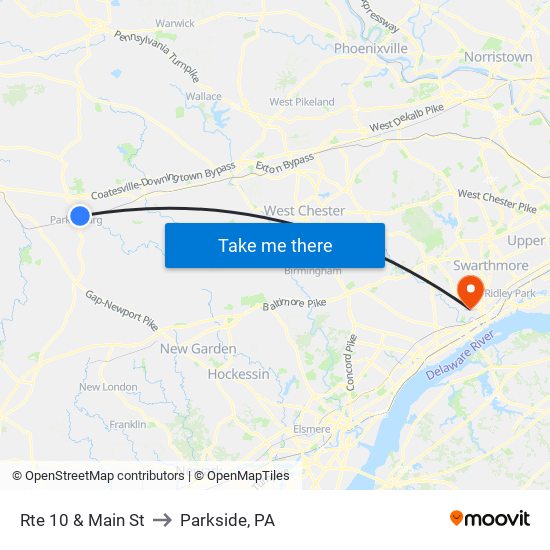 Rte 10 & Main St to Parkside, PA map