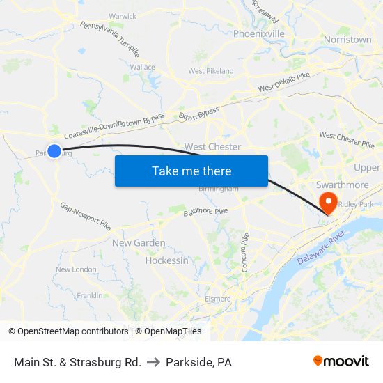 Main St. & Strasburg Rd. to Parkside, PA map